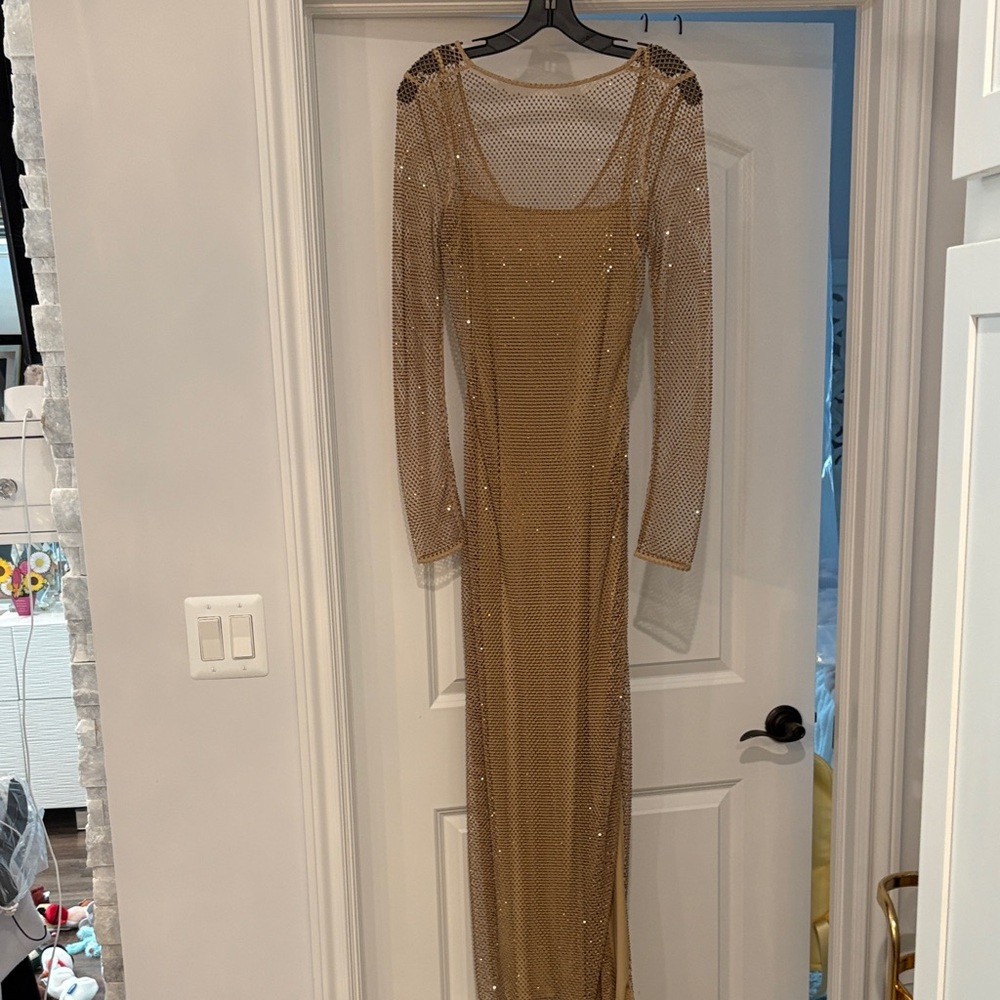Ramy Brook Shimmering Gold Long Sleeve Dress
